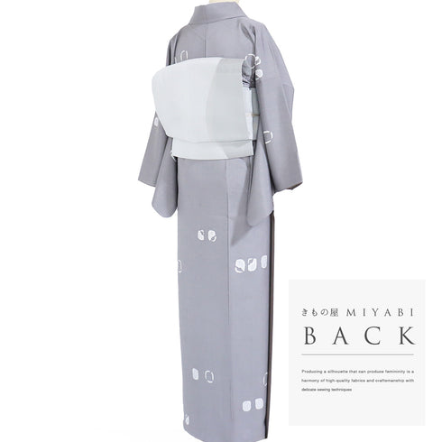 紬 リサイクル 身丈162cm 裄65.2cm 袷 デザイン模様 グレー Lサイズ お洒落 カジュアル 証紙 しつけ糸 正絹 広衿 Sランク