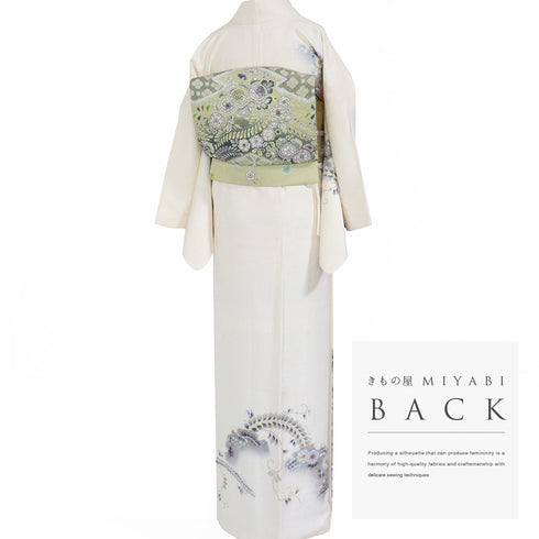 訪問着 リサイクル 身丈167.7cm 裄67cm 袷 辻が花模様 後絞り加工 箔 アイボリー LLサイズ セミフォーマル お洒落 正絹 広衿 Aランク