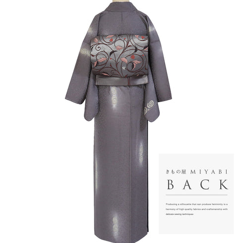 小紋 リサイクル 身丈163.8cm 裄64.4cm 袷 渦巻き柄 パープル Lサイズ お洒落 カジュアル しつけ糸 正絹 広衿 Sランク