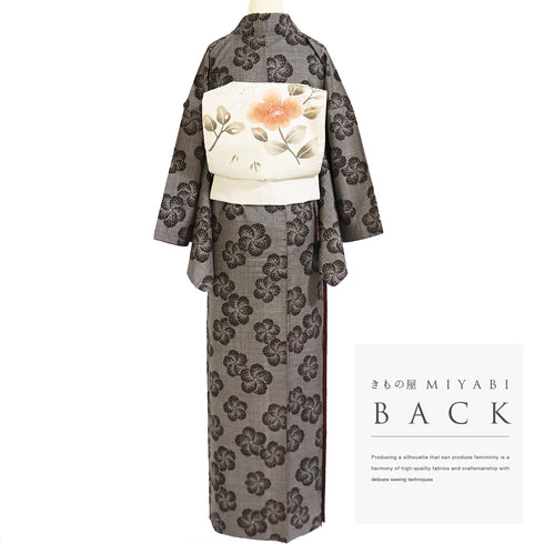 紬 リサイクル 身丈163cm 裄66.8cm 袷 ねじり梅柄 ブラウン Lサイズ お洒落 カジュアル 正絹 広衿 Sランク