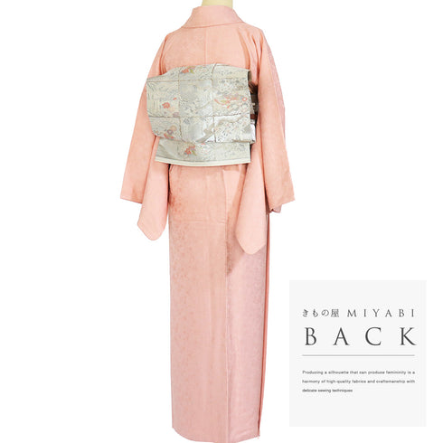 色無地 リサイクル 身丈154cm 裄66.4cm 袷 花柄地紋 七五三 ピンク Sサイズ フォーマル お洒落 正絹 広衿 地紋あり Sランク