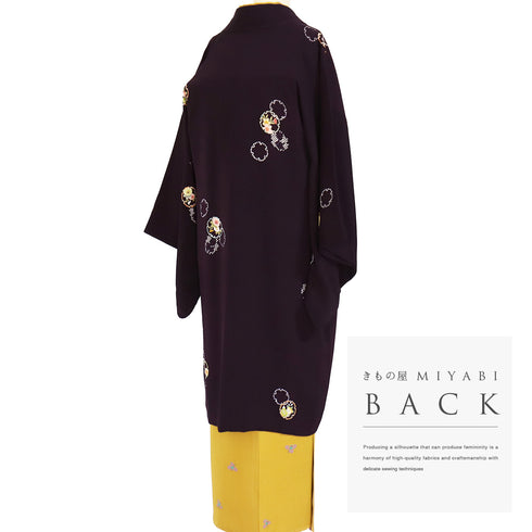 道中着 リサイクル 身丈107.3cm 裄67cm 袷 雪輪に花柄 パールトーン加工 パープル Lサイズ お洒落 カジュアル 正絹 Sランク