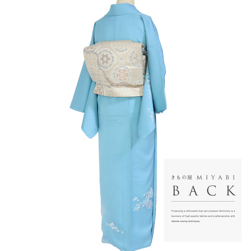 訪問着 リサイクル 身丈151cm 裄62.8cm 袷 小花柄 ブルー Sサイズ お洒落 正絹 広衿 Sランク