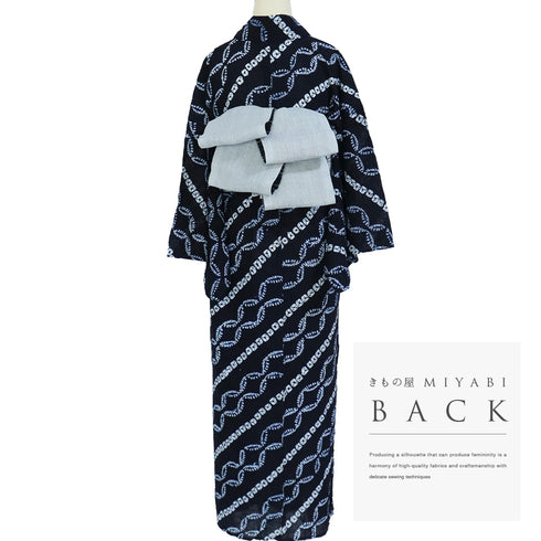 浴衣 リサイクル 夏着物 身丈151.5cm 裄65.2cm 夏物 絞り 七宝柄 ブラック Sサイズ カジュアル 木綿 洗える着物 バチ衿 Bランク