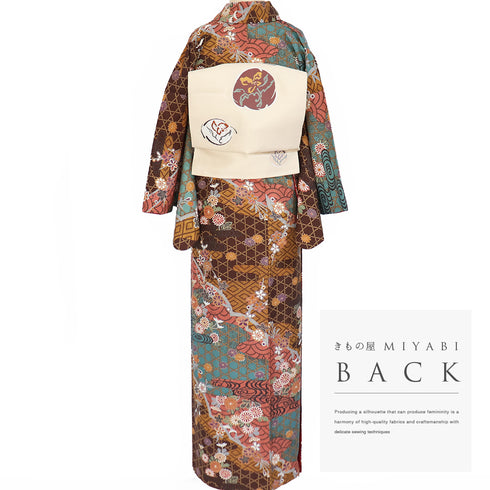 紬 リサイクル 身丈169.8cm 裄64.6cm 袷 菊や桜柄 多色 LLサイズ お洒落 カジュアル 正絹 広衿 Sランク