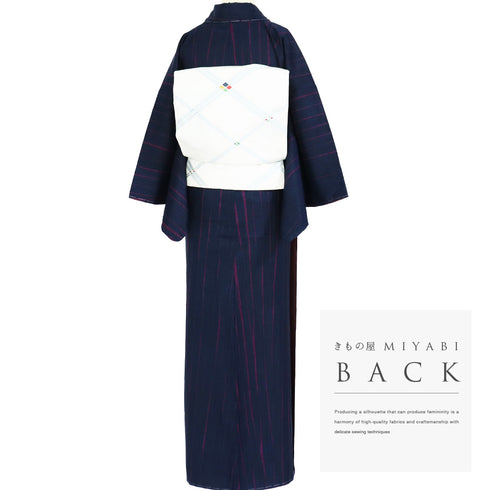 紬 リサイクル 身丈157.2cm 裄64.8cm 袷 筋絞り ネイビー Mサイズ お洒落 カジュアル しつけ糸 正絹 広衿 Sランク