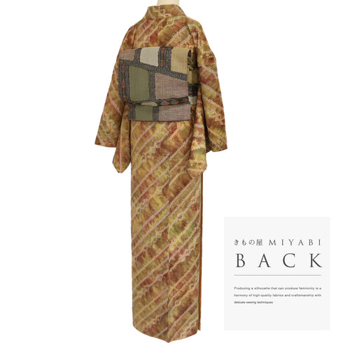 小紋 リサイクル 身丈168.5cm 裄69.4cm 袷 漢方染め 折り縫い絞り 多色 LLサイズ お洒落 カジュアル 正絹 広衿 Sランク