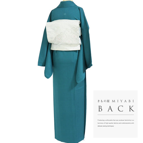 色無地 リサイクル 身丈169cm 裄69.6cm 袷 ブルー LLサイズ セミフォーマル 一つ紋 正絹 広衿 地紋あり Sランク