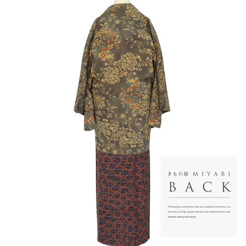 道中着 リサイクル 身丈82.5cm 裄64.8cm 袷 草花柄 多色 Mサイズ お洒落 ポリエステル 洗える着物 Sランク