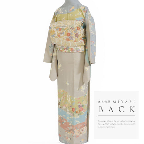 訪問着 リサイクル 身丈162.4cm 裄66.4cm 袷 七宝や菊柄など 金駒刺繍 パールトーン加工 多色 Lサイズ セミフォーマル 一つ紋 正絹 広衿 Sランク