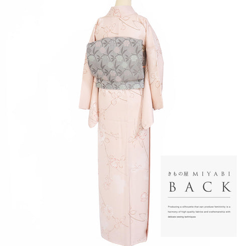 小紋 リサイクル 身丈161cm 裄67.2cm 袷 さくらぼかし柄 花枝柄 パールトーン加工 ピンク Lサイズ お洒落 カジュアル 正絹 広衿 Sランク