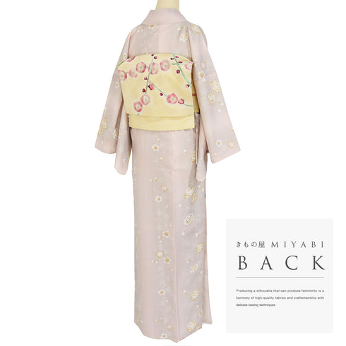 小紋 リサイクル 身丈164.5cm 裄66cm 袷 縞模様 花柄 既製品 ピンク Lサイズ お洒落 ポリエステル 洗える着物 広衿 Aランク