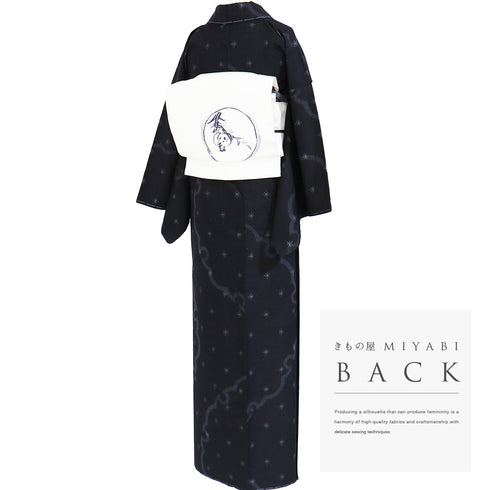 紬 リサイクル 身丈159cm 裄66.8cm 袷 雪輪柄 ブラック Mサイズ カジュアル お洒落 しつけ糸 正絹 広衿 Sランク