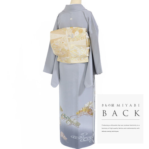 色留袖 リサイクル 身丈162cm 裄66cm 袷 グレー Lサイズ 三つ紋 正絹 広衿 Sランク