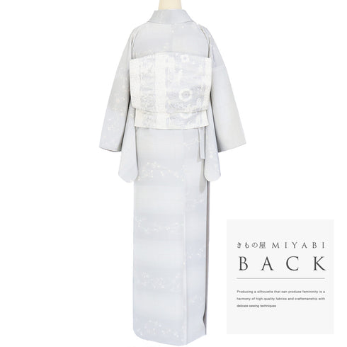 小紋 リサイクル 身丈155cm 裄64.4cm 袷 横段に花唐草柄 グレー Sサイズ お洒落 カジュアル 正絹 広衿 Sランク