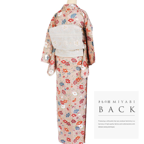 小紋 リサイクル 身丈158.5cm 裄63.7cm 単衣 椿柄 ピンク Mサイズ カジュアル 正絹 バチ衿 Sランク