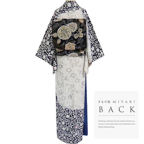 付下げ リサイクル 身丈158.5cm 裄62.6cm 袷 辻ヶ花調 後絞り加工 ネイビー Mサイズ お洒落 しつけ糸 正絹 広衿 Sランク