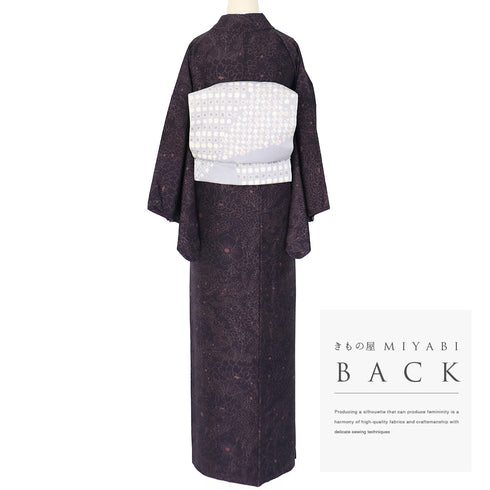 小紋 リサイクル 身丈167cm 裄66.4cm 袷 花柄 パープル LLサイズ お洒落 カジュアル 正絹 広衿 Aランク