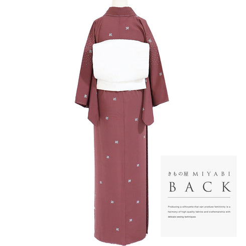 小紋 リサイクル 身丈157.5cm 裄62.8cm 袷 あられ柄 お洒落八掛 レッド Mサイズ お洒落 しつけ糸 正絹 広衿 Sランク