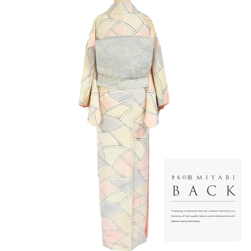 小紋 リサイクル 身丈160.5cm 裄64.6cm 袷 地紋彩色 多色 Lサイズ お洒落 正絹 広衿 Sランク