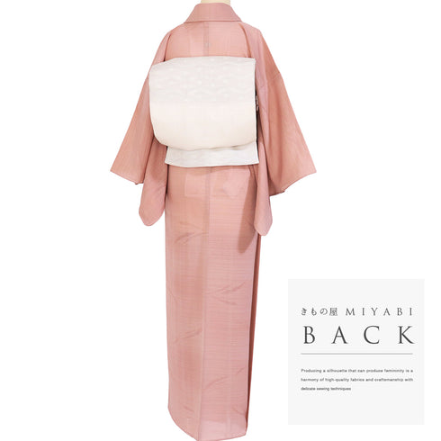 色無地 リサイクル 夏着物 身丈159.3cm 裄62.2cm 夏物 夏物 竹柄 ピンク Mサイズ セミフォーマル 正絹 広衿 Sランク