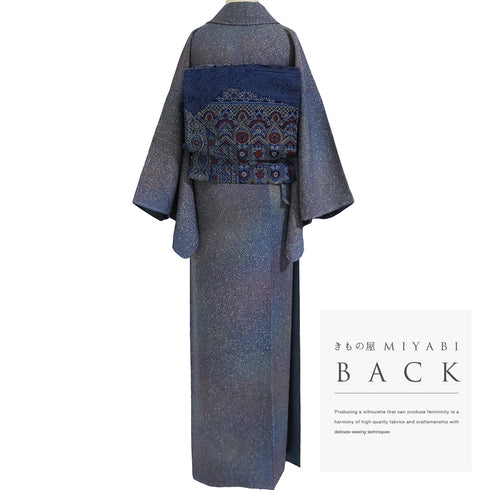 小紋 リサイクル 身丈170cm 裄66.6cm 袷 地紋 たたき ぼかし 多色 LLサイズ お洒落 カジュアル 正絹 広衿 Sランク