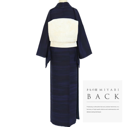 小紋 リサイクル 身丈161.5cm 裄65.6cm 袷 阿波藍天然染 ぼかし染め ネイビー Lサイズ お洒落 正絹 広衿 Sランク