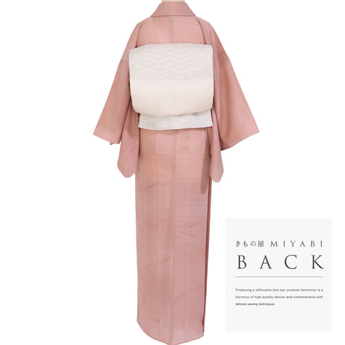 色無地 リサイクル 夏着物 身丈159.3cm 裄62.2cm 夏物 夏物 竹柄 ピンク Mサイズ セミフォーマル 正絹 広衿 Sランク