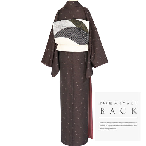 小紋 リサイクル 身丈170.3cm 裄69.6cm 袷 源氏香模様 お召し 地紋 ブラウン LLサイズ お洒落 不明 広衿 Sランク