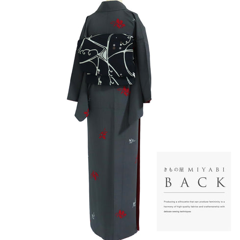 小紋 リサイクル 身丈161cm 裄65.6cm 袷 花柄 グレー Lサイズ お洒落 カジュアル 正絹 バチ衿 Sランク