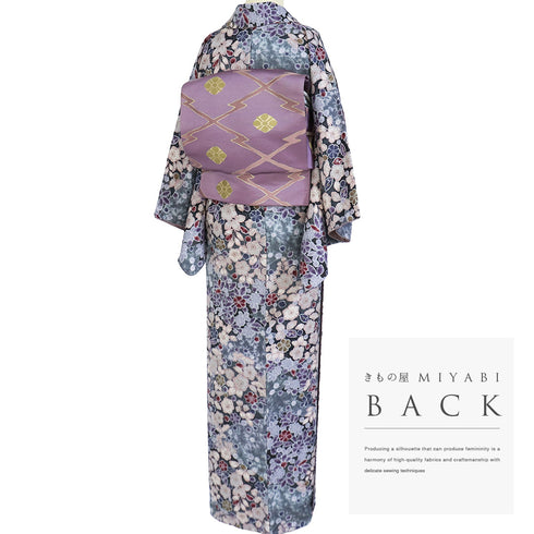 小紋 リサイクル 身丈159cm 裄62.8cm 袷 辻ヶ花模様 地紋 グレー Mサイズ お洒落 カジュアル 証紙 しつけ糸 正絹 広衿 Sランク