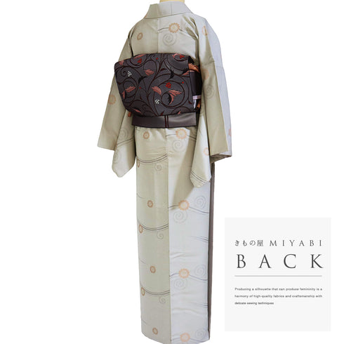 小紋 リサイクル 身丈153.8cm 裄64.8cm 袷 菊柄 デザイン蔓柄 パールトーン加工 グレー Sサイズ お洒落 しつけ糸 正絹 広衿 Aランク