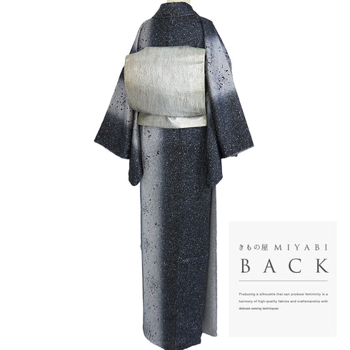 訪問着 リサイクル 身丈159.3cm 裄67.8cm 袷 たたき染め 石田凱宣 ぼかし ネイビー Mサイズ お洒落 落款 しつけ糸 正絹 広衿 Sランク