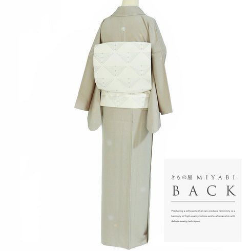 小紋 リサイクル 身丈155cm 裄65cm 袷 飛び鹿子柄 ゆったりサイズ ベージュ Sサイズ セミフォーマル 一つ紋 正絹 広衿 Sランク