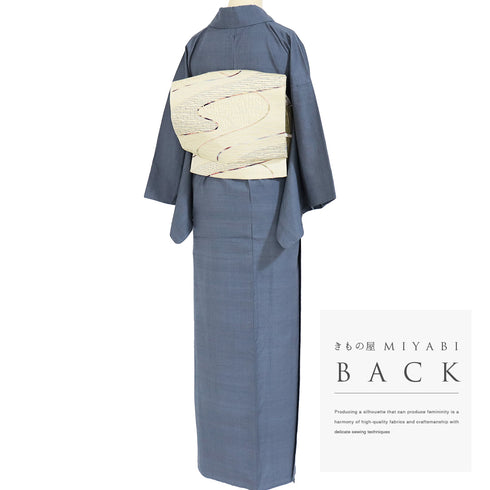 紬 リサイクル 身丈157.6cm 裄63.2cm 単衣 結城紬 無地 ブルー Mサイズ お洒落 正絹 バチ衿 Sランク