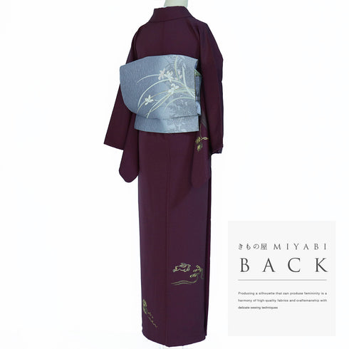 付下げ リサイクル 身丈161.8cm 裄64.8cm 袷 月に波柄 うさぎ柄 刺繍 箔 パープル Lサイズ お洒落 正絹 広衿 Sランク