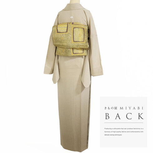 訪問着 リサイクル 身丈165cm 裄72cm 袷 地紋 ブラウン Lサイズ お洒落 セミフォーマル 落款 一つ紋 正絹 広衿 Sランク