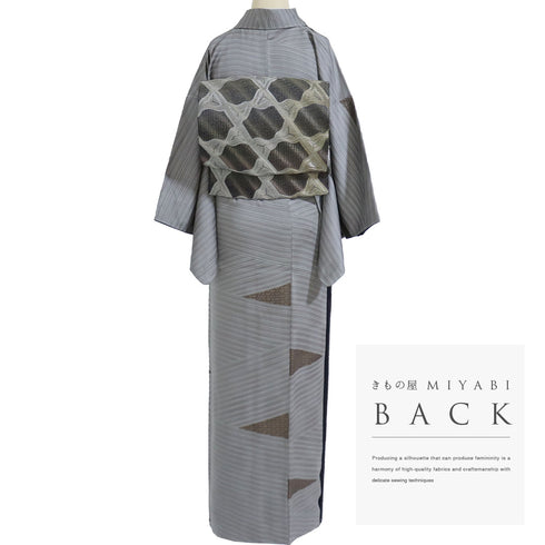 小紋 リサイクル 身丈162.3cm 裄63.4cm 袷 幾何学柄 箔 グレー Lサイズ お洒落 カジュアル 正絹 広衿 Sランク