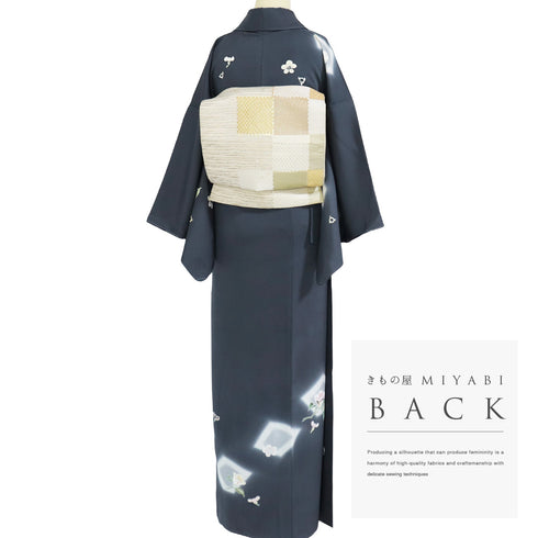 訪問着 リサイクル 身丈164.5cm 裄66.4cm 袷 金駒刺繍 花柄 グレー Lサイズ お洒落 しつけ糸 正絹 広衿 Sランク