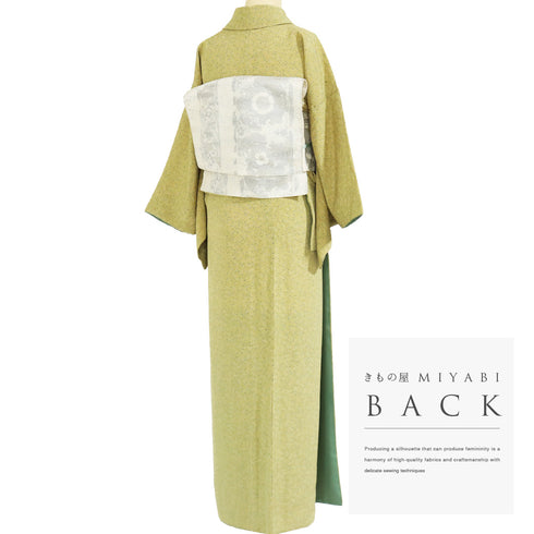 小紋 リサイクル 身丈161.5cm 裄64cm 袷 小花柄 イエロー Lサイズ お洒落 カジュアル 正絹 広衿 Sランク