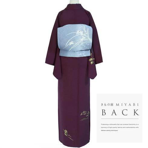 付下げ リサイクル 身丈161.8cm 裄64.8cm 袷 月に波柄 うさぎ柄 刺繍 箔 パープル Lサイズ お洒落 正絹 広衿 Sランク