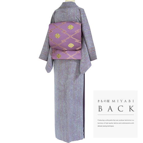 小紋 リサイクル 身丈163.5cm 裄64.4cm 袷 ローケツ染め パープル Lサイズ お洒落 正絹 広衿 Sランク