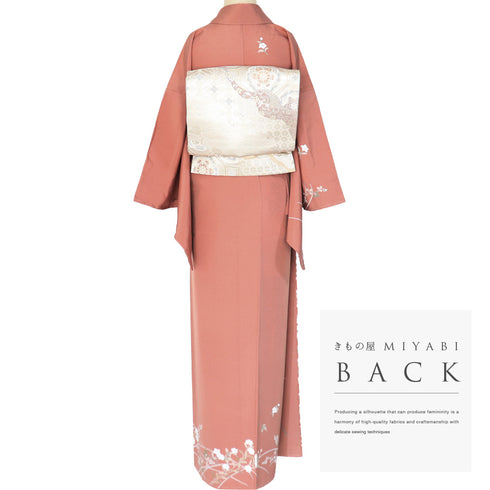 訪問着 リサイクル 身丈162.8cm 裄65.6cm 袷 草花柄 ピンク Lサイズ 正絹 広衿 Sランク