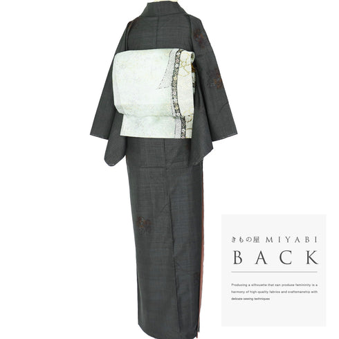 紬 リサイクル 身丈158.8cm 裄63cm 袷 グレー Mサイズ カジュアル お洒落 正絹 広衿 Aランク