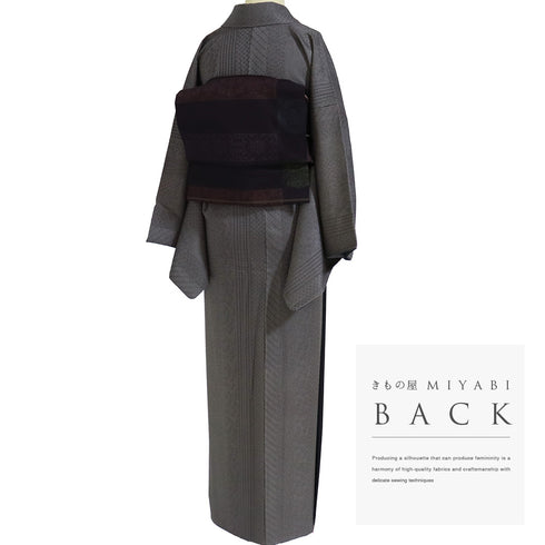 小紋 リサイクル 身丈158cm 裄65.3cm 袷 縦縞模様 地紋 ガード加工 パープル Mサイズ お洒落 正絹 広衿 Sランク