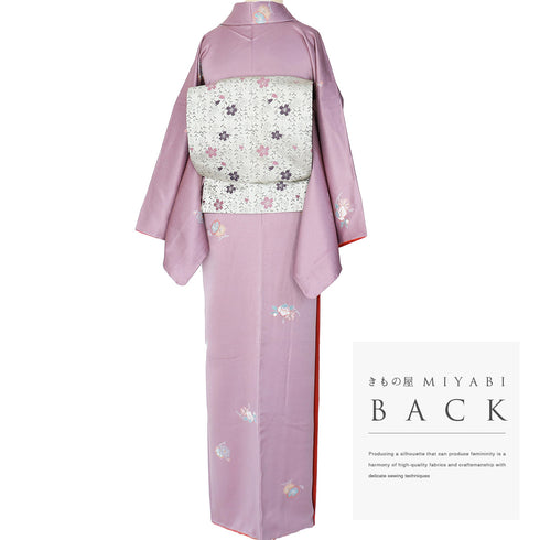 小紋 リサイクル 身丈171.5cm 裄68.4cm 袷 パールトーン加工 花柄 飛び柄 大和の歴史 パープル LLサイズ お洒落 証紙 しつけ糸 正絹 広衿 Sランク