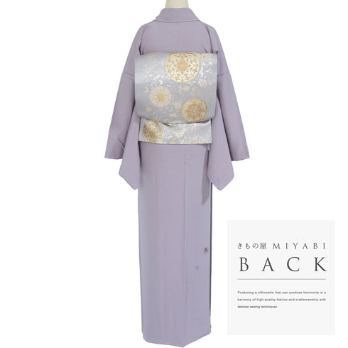 付下げ リサイクル 身丈163.5cm 裄69.6cm 袷 茶道具に花籠柄 刺繍 パープル Lサイズ お洒落 正絹 広衿 Sランク