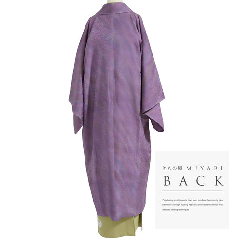 道中着 リサイクル 身丈124.7cm 裄66.6cm 袷 着物衿 対丈 地紋 パープル Lサイズ お洒落 正絹 Sランク