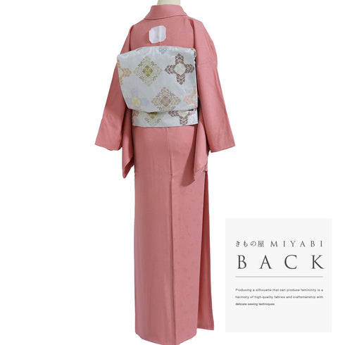 色無地 リサイクル 身丈157.5cm 裄66.4cm 袷 山本寛斎 KANSAIコレクション 小花柄 ピンク Mサイズ セミフォーマル 一つ紋 しつけ糸 正絹 広衿 地紋あり Sランク
