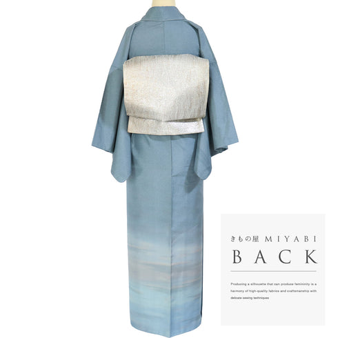 訪問着 リサイクル 身丈149.5cm 裄60.8cm 袷 大島紬 彩大島 染め ぼかし柄 ブルー SSサイズ お洒落 正絹 広衿 Sランク